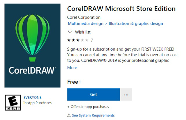 Win10微软商店可下载CorelDRAW，需付费订阅