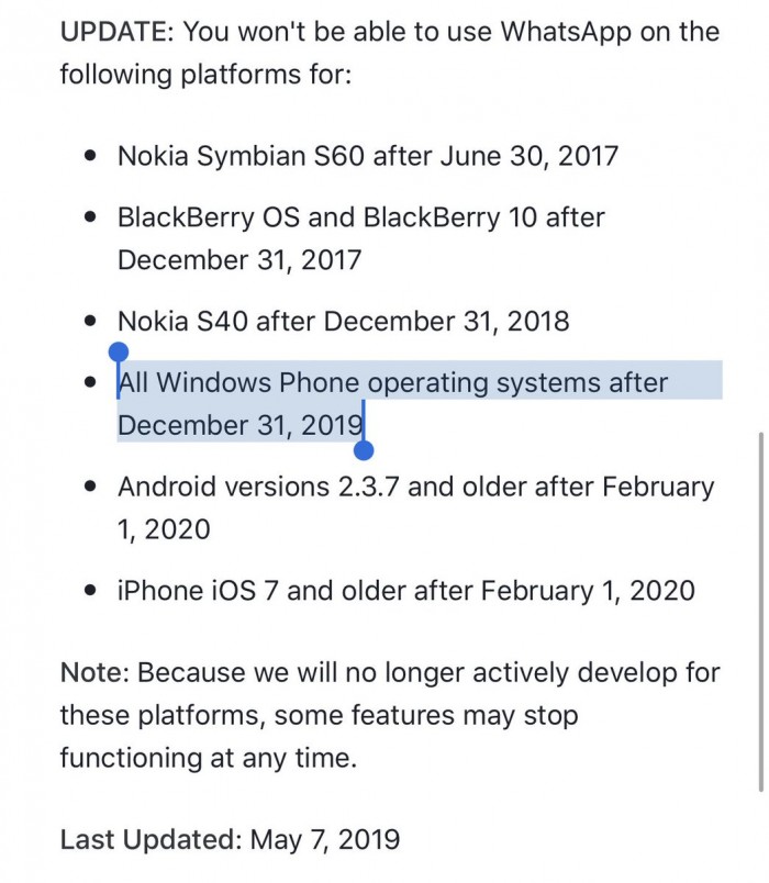 WhatsApp今年底将不再支持Windows Phone(图2)