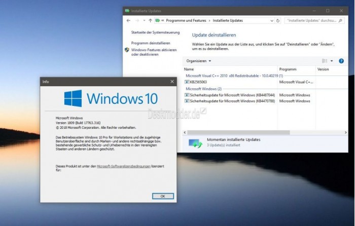 Windows 10十月更新获KB4487044 升至Build 17763.316